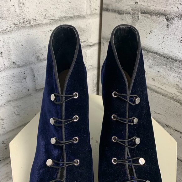 Enzo Angiolini Witchy Blue Velvet Peep Toe Strappy Ankle Boot - Picture 5 of 12